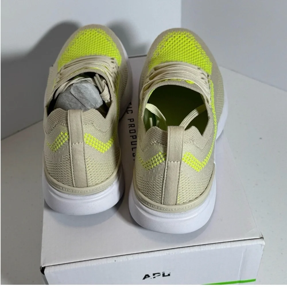 APL Neon Yellow and Beige Knit Sneakers, NIB